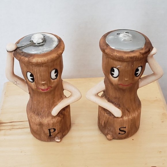 Vintage Napco Japan Anthropomorphic Grinders Salt and Pepper Shakers